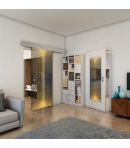Glasschiebetür ECO-LINE - Fineprint Model 024 Gold auf Grauglas