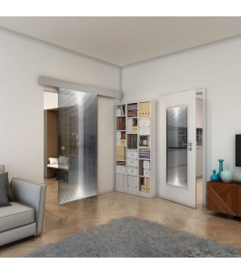 Glasschiebetür ECO-LINE - Fineprint Model 024 Weiss auf Grauglas
