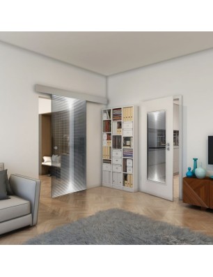 Glasschiebetür ECO-LINE - Fineprint Model 024 Weiss auf Grauglas