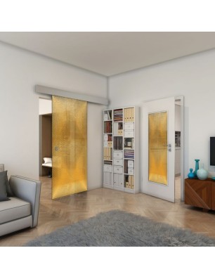 Glasschiebetür ECO-LINE - Fineprint Model 025 Gold auf Grauglas