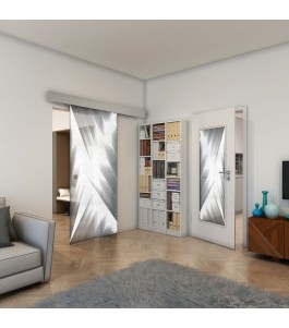 Glasschiebetür ECO-LINE - Fineprint Model 026 Weiss auf Grauglas