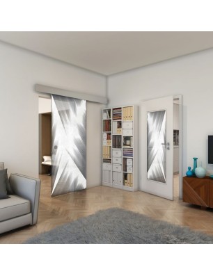 Glasschiebetür ECO-LINE - Fineprint Model 026 Weiss auf Grauglas
