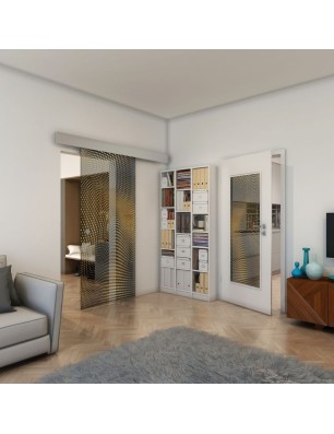Glasschiebetür ECO-LINE - Fineprint Model 027 Gold auf Grauglas