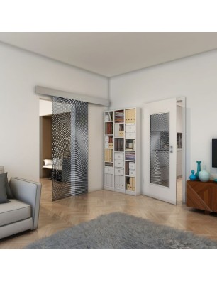 Glasschiebetür ECO-LINE - Fineprint Model 027 Weiss auf Grauglas