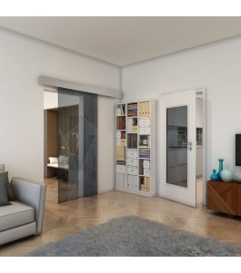 Glasschiebetür ECO-LINE - Fineprint Model 028 Weiss auf Grauglas