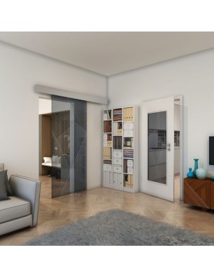 Glasschiebetür ECO-LINE - Fineprint Model 028 Weiss auf Grauglas