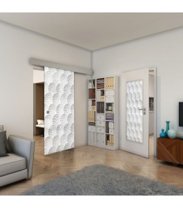 Glasschiebetür ECO-LINE - Fineprint Model 029 Weiss auf Grauglas