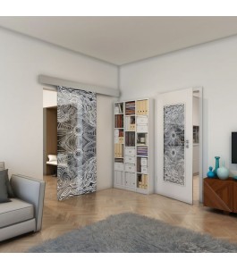 Glasschiebetür ECO-LINE - Fineprint Model 030 Weiss auf Grauglas