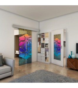 Glasschiebetür ECO-LINE - Fineprint Model 031 Verlauf auf Grauglas