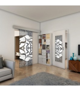 Glasschiebetür ECO-LINE - Fineprint Model 031 Weiss auf Grauglas