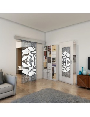 Glasschiebetür ECO-LINE - Fineprint Model 031 Weiss auf Grauglas