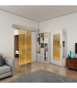 Glasschiebetür ECO-LINE - Fineprint Model 032 Gold auf Grauglas