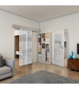 Glasschiebetür ECO-LINE - Fineprint Model 032 Weiss auf Grauglas
