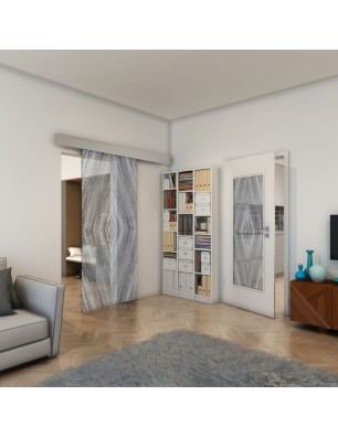 Glasschiebetür ECO-LINE - Fineprint Model 034 Weiss auf Grauglas