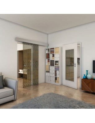 Glasschiebetür ECO-LINE - Fineprint Model 035 Gold auf Grauglas