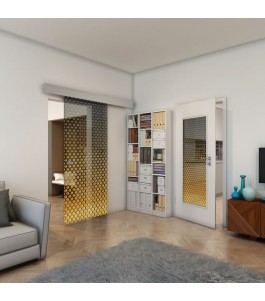 Glasschiebetür ECO-LINE - Fineprint Model 038 Gold auf Grauglas