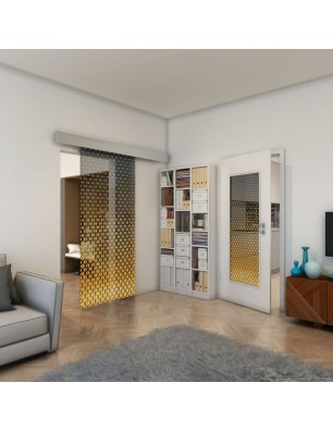 Glasschiebetür ECO-LINE - Fineprint Model 038 Gold auf Grauglas