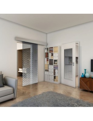 Glasschiebetür ECO-LINE - Fineprint Model 038 Weiss auf Grauglas