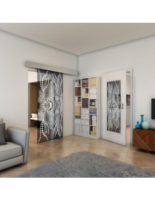 Glasschiebetür ECO-LINE - Fineprint Model 039 Weiss auf Grauglas