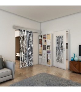 Glasschiebetür ECO-LINE - Fineprint Model 040 Weiss auf Grauglas