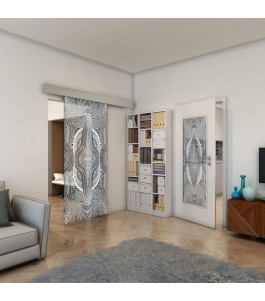 Glasschiebetür ECO-LINE - Fineprint Model 048 Weiss auf Grauglas