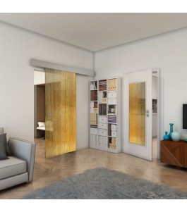 Glasschiebetür ECO-LINE - Fineprint Model 050 Gold auf Grauglas