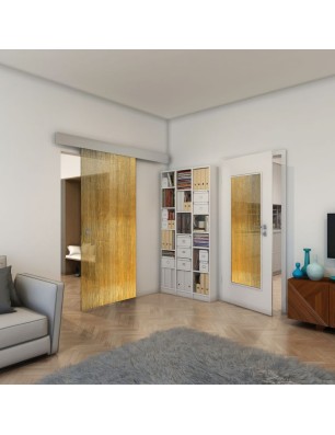 Glasschiebetür ECO-LINE - Fineprint Model 050 Gold auf Grauglas