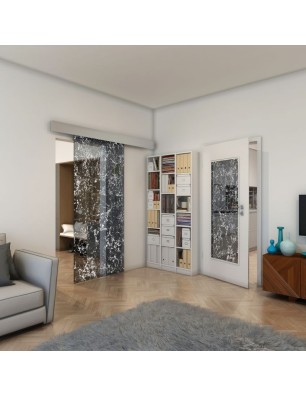 Glasschiebetür ECO-LINE - Fineprint Model 054 Weiss auf Grauglas