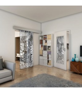 Glasschiebetür ECO-LINE - Fineprint Model 056 Weiss auf Grauglas
