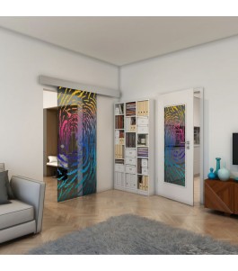 Glasschiebetür ECO-LINE - Fineprint Model 057 Verlauf auf Grauglas