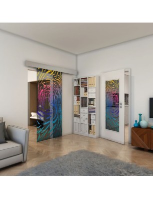 Glasschiebetür ECO-LINE - Fineprint Model 057 Verlauf auf Grauglas