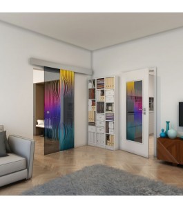 Glasschiebetür ECO-LINE - Fineprint Model 059 Verlauf auf Grauglas
