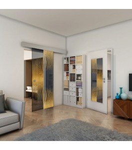 Glasschiebetür ECO-LINE - Fineprint Model 059 Gold auf Grauglas