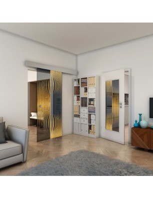 Glasschiebetür ECO-LINE - Fineprint Model 059 Gold auf Grauglas
