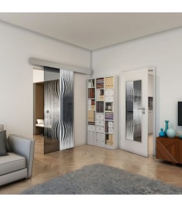 Glasschiebetür ECO-LINE - Fineprint Model 059 Weiss auf Grauglas