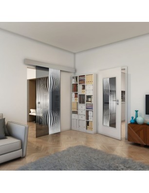 Glasschiebetür ECO-LINE - Fineprint Model 059 Weiss auf Grauglas