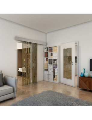 Glasschiebetür ECO-LINE - Fineprint Model 060 Gold auf Grauglas