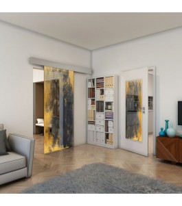 Glasschiebetür ECO-LINE - Fineprint Model 061 Gold auf Grauglas
