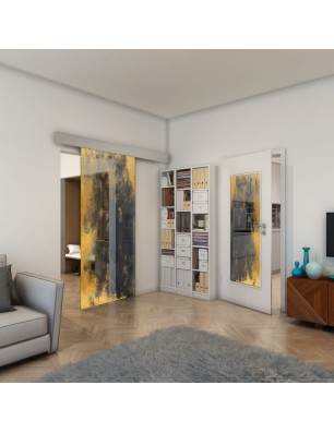 Glasschiebetür ECO-LINE - Fineprint Model 061 Gold auf Grauglas