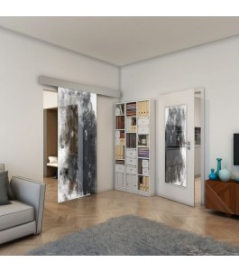 Glasschiebetür ECO-LINE - Fineprint Model 061 Weiss auf Grauglas