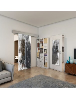 Glasschiebetür ECO-LINE - Fineprint Model 061 Weiss auf Grauglas