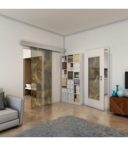 Glasschiebetür ECO-LINE - Fineprint Model 062 Gold auf Grauglas