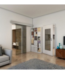 Glasschiebetür ECO-LINE - Fineprint Model 063 Gold auf Grauglas