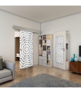 Glasschiebetür ECO-LINE - Fineprint Model 064 Weiss auf Grauglas