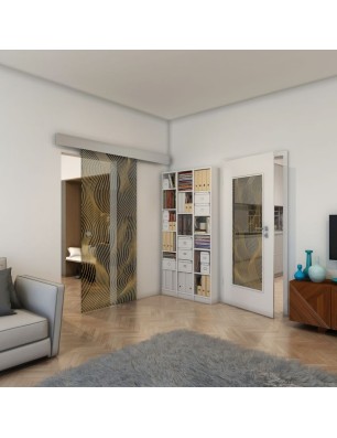 Glasschiebetür ECO-LINE - Fineprint Model 066 Gold auf Grauglas