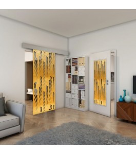 Glasschiebetür ECO-LINE - Fineprint Model 067 Gold auf Grauglas