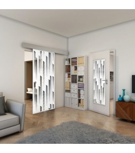 Glasschiebetür ECO-LINE - Fineprint Model 067 Weiss auf Grauglas