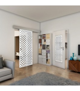 Glasschiebetür ECO-LINE - Fineprint Model 068 Weiss auf Grauglas