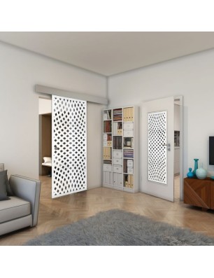 Glasschiebetür ECO-LINE - Fineprint Model 068 Weiss auf Grauglas