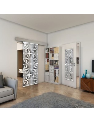 Glasschiebetür ECO-LINE - Fineprint Model 069 Weiss auf Grauglas